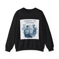 Embrace the Future Sweatshirt — Retro Robot & Human Tech Graphic Crewneck