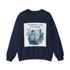 Embrace the Future Sweatshirt — Retro Robot & Human Tech Graphic Crewneck