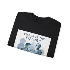 Embrace the Future Sweatshirt — Retro Robot & Human Tech Graphic Crewneck