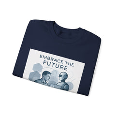 Embrace the Future Sweatshirt — Retro Robot & Human Tech Graphic Crewneck