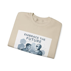 Embrace the Future Sweatshirt — Retro Robot & Human Tech Graphic Crewneck