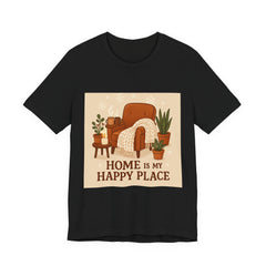Home Is My Happy Place Tee — Cozy Armchair & Plants Graphic T-Shirt