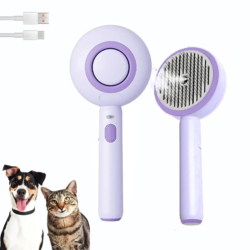 Cat Steam Brush Self Cleaning Pet Spray Hair Removal Comb with Release Button 3 In 1 Cat Brush for Indoor Cats Waterproof Pet Grooming Brush for Long Short Haired Dogs Cats