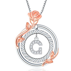 RIVIKO Graduation Gifts for Women Necklaces925 Sterling Silver Rose Circle lnitial G Letter Personalized Necklace Jewelry Anniversary Valentines Birthday Gifts for Women Mom Daughter Sister Romantic Gifts